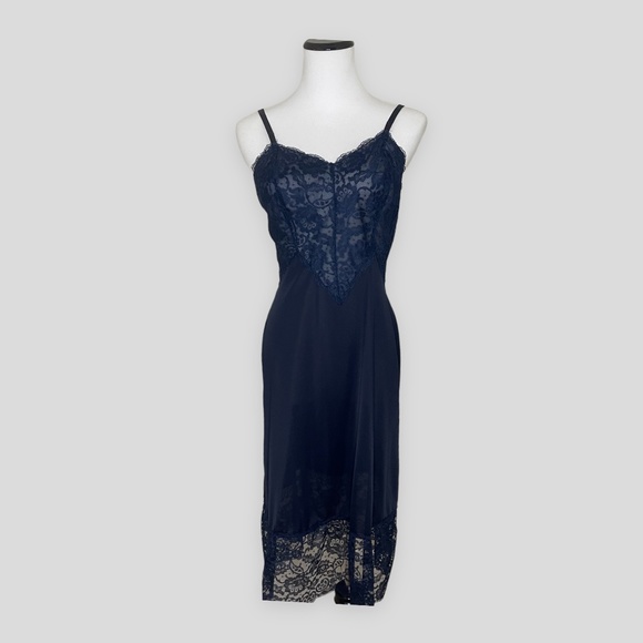 Vintage Vanity Fair Dark Blue Slip Dress Size Size Medium - Picture 1 of 9
